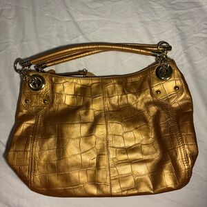 Cynthia Rowley Gold Croc-Embossed Shoulder Bag
